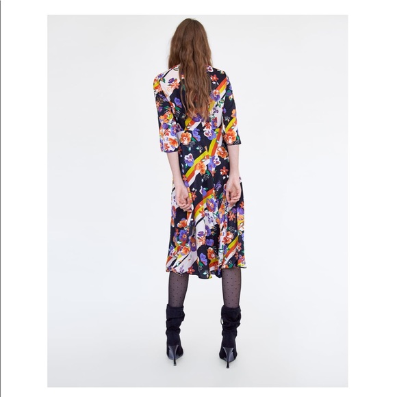 Zara- FLORAL STRIPED MIDI DRESS - Picture 6 of 8